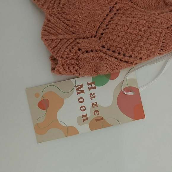 NWT Hazel Moon Knit Sweater Crop Dusty Mauve Orange Blue Flowers Top L - Picture 3 of 8